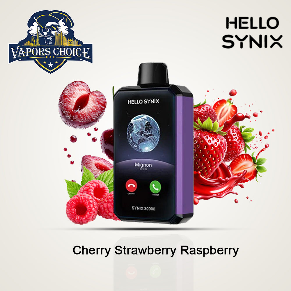 HELLO SYNIX 30K PUFFS (50mg) SMARTPHONE DISPOSABLE VAPE AI CHAT&DISPLAY Cherry Strawberry Raspberry UAE Abu Dhabi