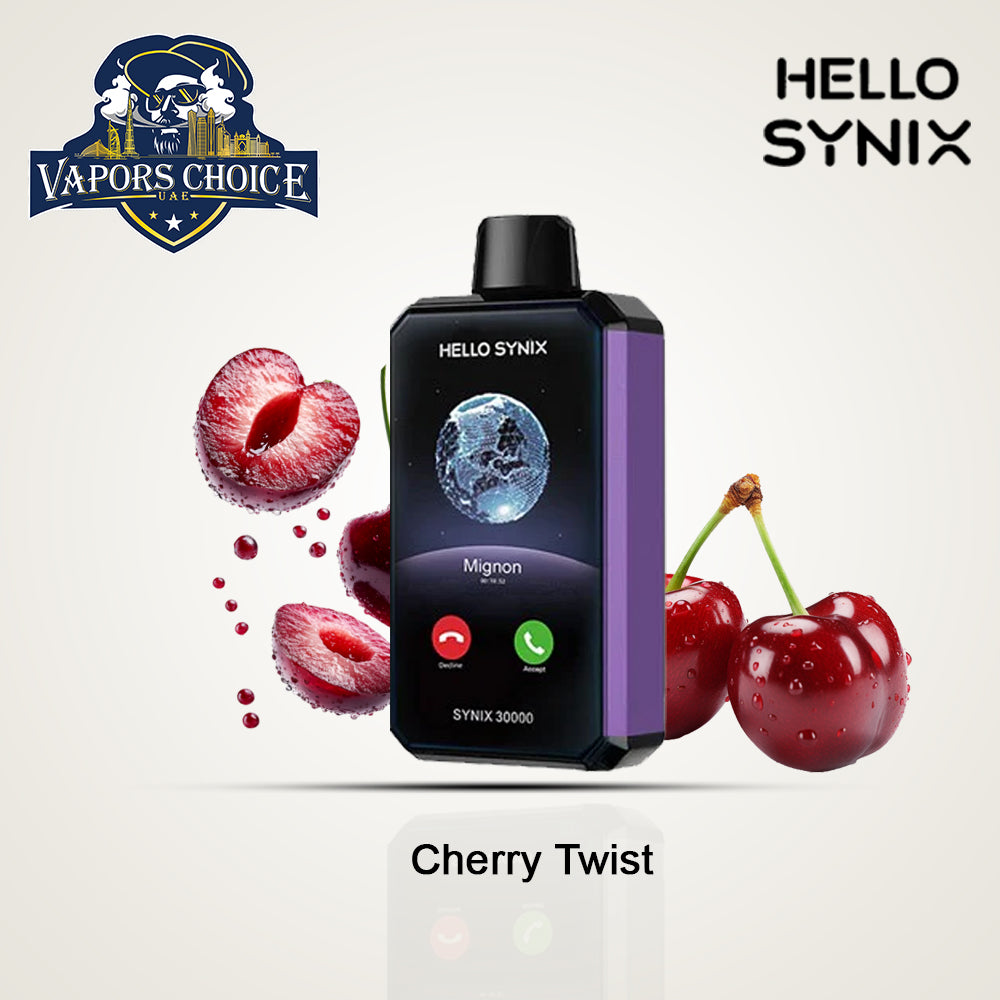 HELLO SYNIX 30K PUFFS (50mg) SMARTPHONE DISPOSABLE VAPE AI CHAT&DISPLAY Cherry Twist UAE Abu Dhabi