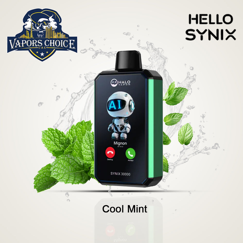 HELLO SYNIX 30K PUFFS (50mg) SMARTPHONE DISPOSABLE VAPE AI CHAT&DISPLAY Cool Mint UAE Abu Dhabi