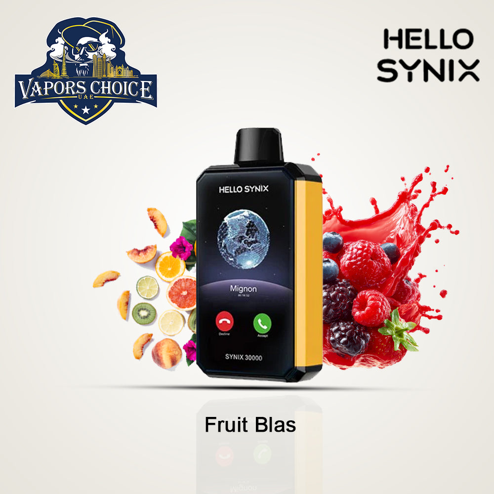 HELLO SYNIX 30K PUFFS (50mg) SMARTPHONE DISPOSABLE VAPE AI CHAT&DISPLAY Fruit Blas UAE Abu Dhabi