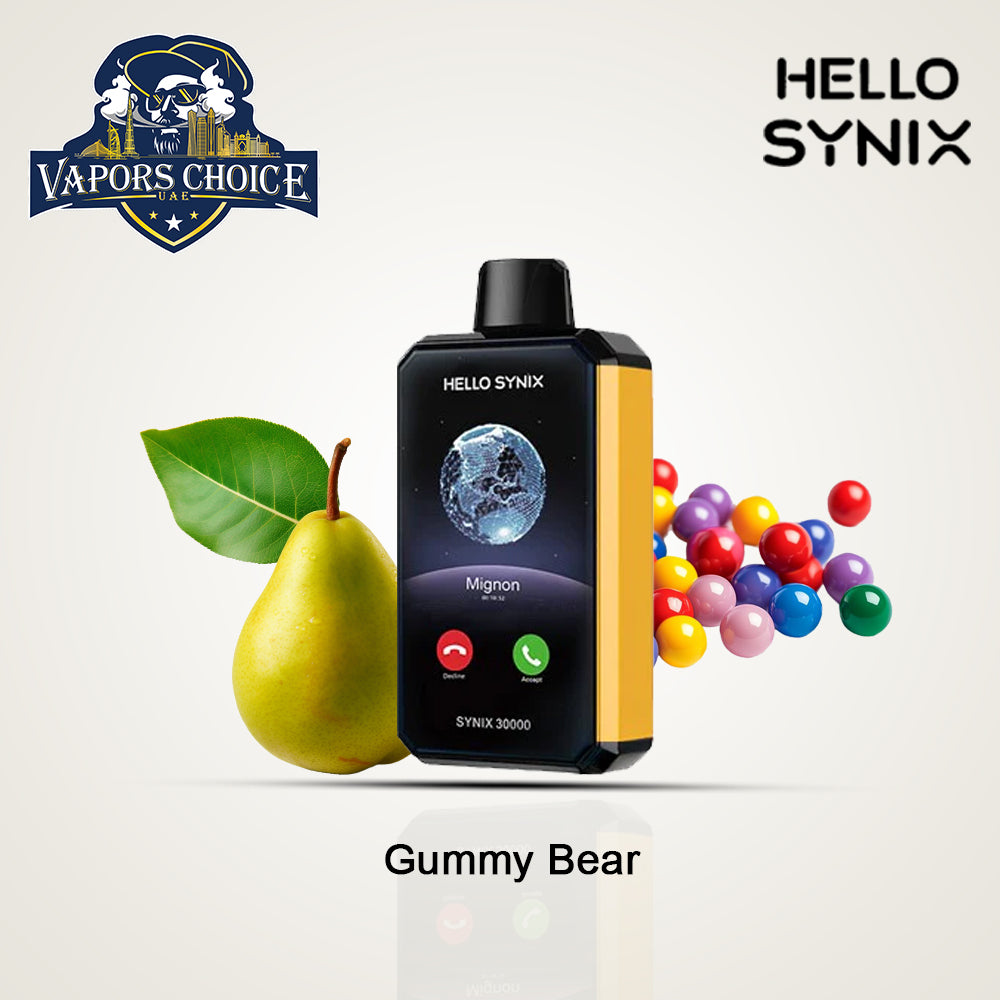 HELLO SYNIX 30K PUFFS (50mg) SMARTPHONE DISPOSABLE VAPE AI CHAT&DISPLAY Gummy Bear UAE Abu Dhabi