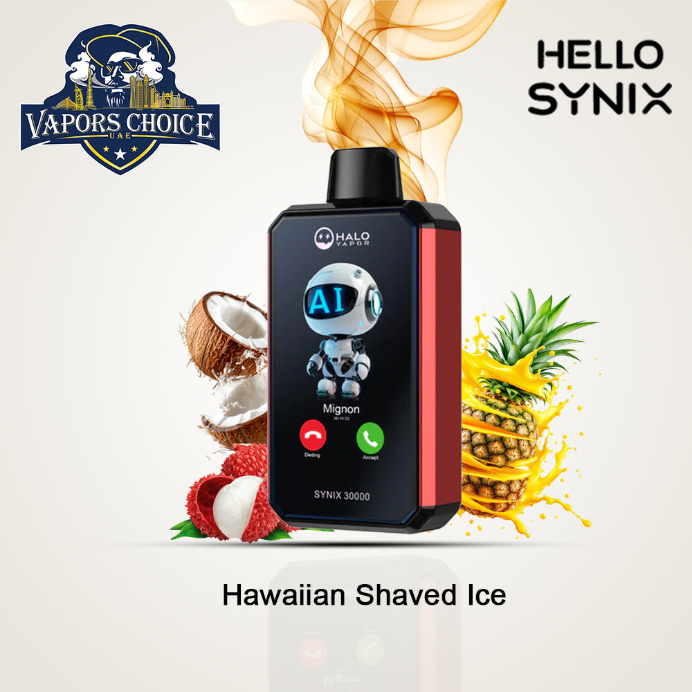 HELLO SYNIX 30K PUFFS (50mg) SMARTPHONE DISPOSABLE VAPE AI CHAT&DISPLAY Hawaiian Shaved Ice UAE Abu Dhabi