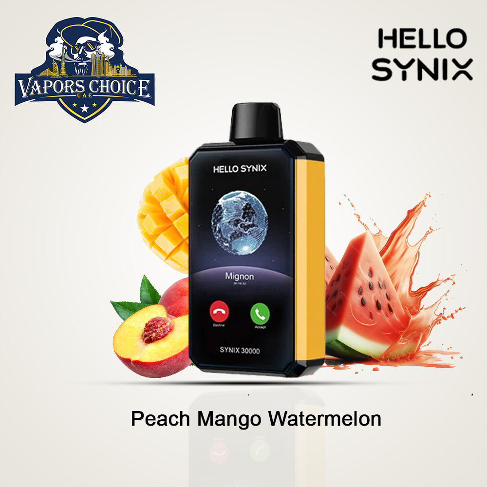 HELLO SYNIX 30K PUFFS (50mg) SMARTPHONE DISPOSABLE VAPE AI CHAT&DISPLAY Peach Mango Watermelon UAE Abu Dhabi
