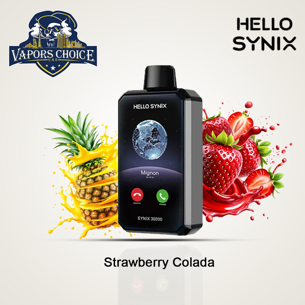 HELLO SYNIX 30K PUFFS (50mg) SMARTPHONE DISPOSABLE VAPE AI CHAT&DISPLAY Strawberry Colada UAE Abu Dhabi