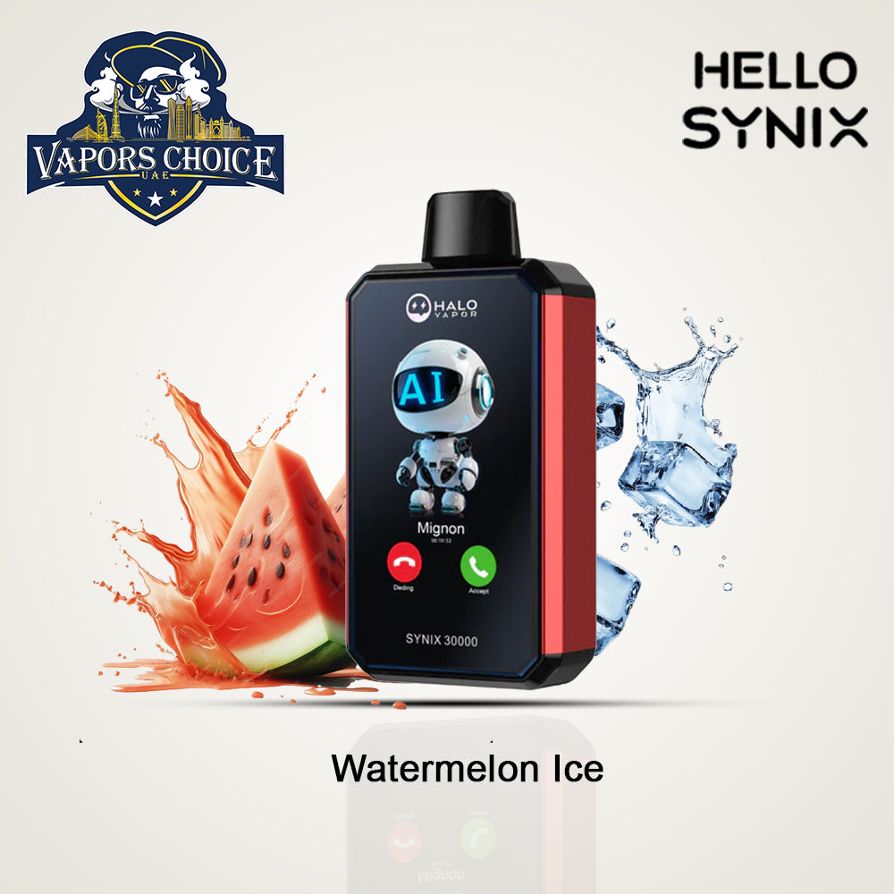 HELLO SYNIX 30K PUFFS (50mg) SMARTPHONE DISPOSABLE VAPE AI CHAT&DISPLAY Watermelon Ice UAE Abu Dhabi