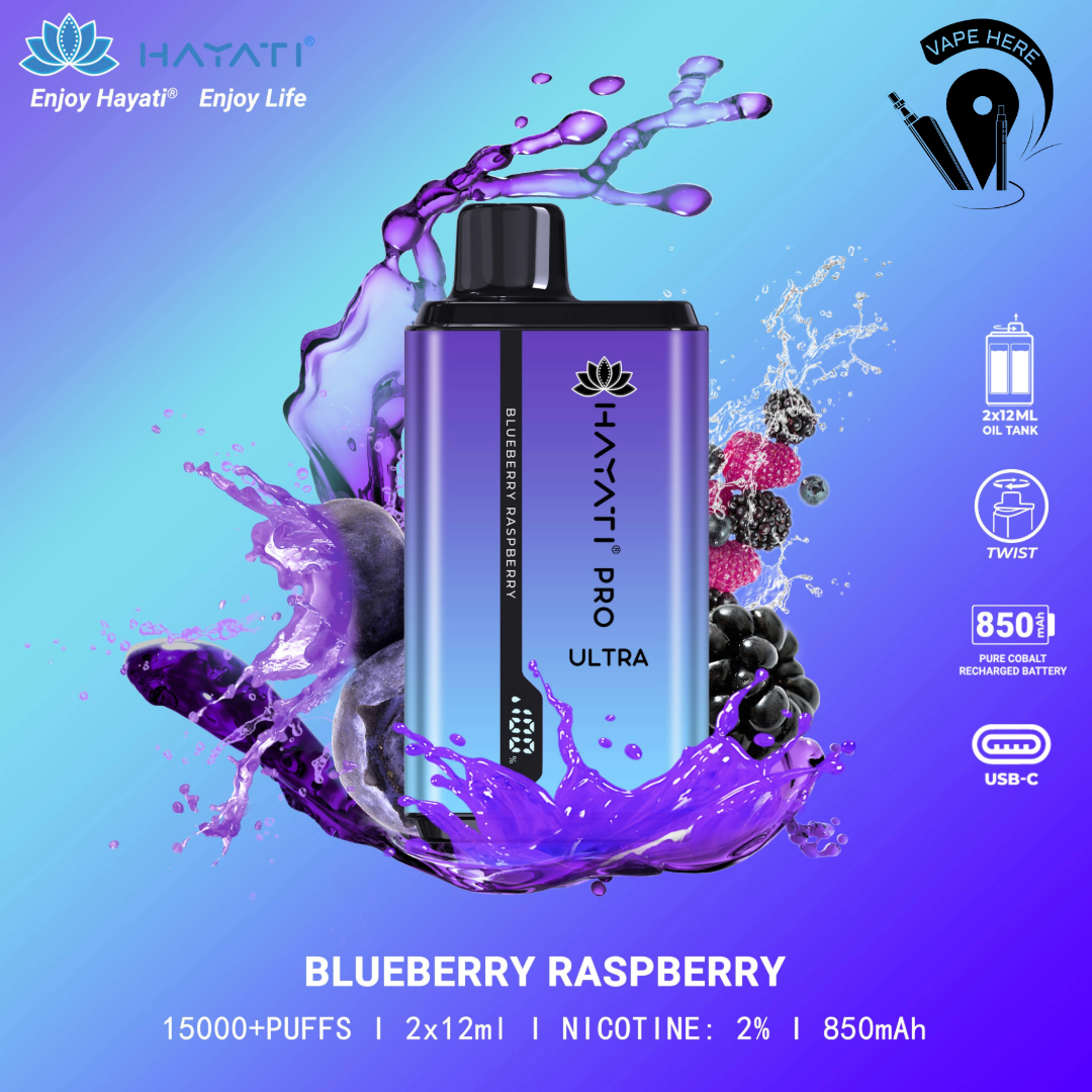 Hayati Pro Ultra 15000 Puffs Disposable Vape 20mg Blueberry Raspberry UAE Ajman