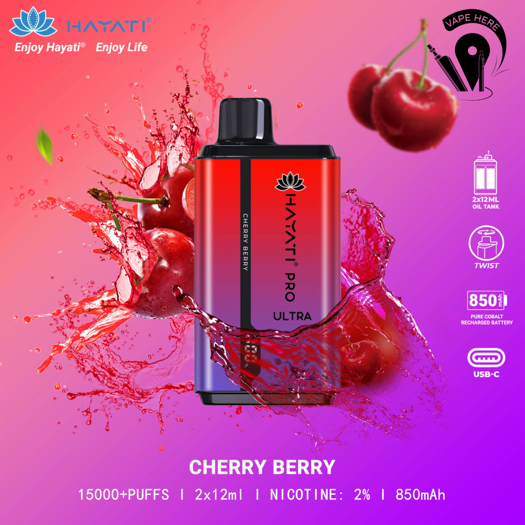 Hayati Pro Ultra 15000 Puffs Disposable Vape 20mg Cherry Berry UAE Ajman