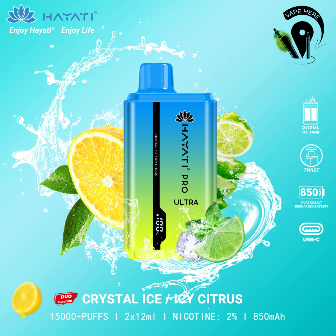 Hayati Pro Ultra 15000 Puffs Disposable Vape 20mg Crystal Ice / Icy Citrus UAE Ras Al Khaimah