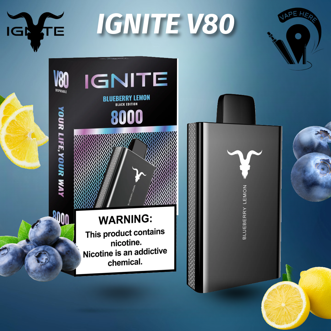 IGNITE V80 Disposable Vape 8000 PUFFS 50MG Blueberry Lemon UAE Dubai