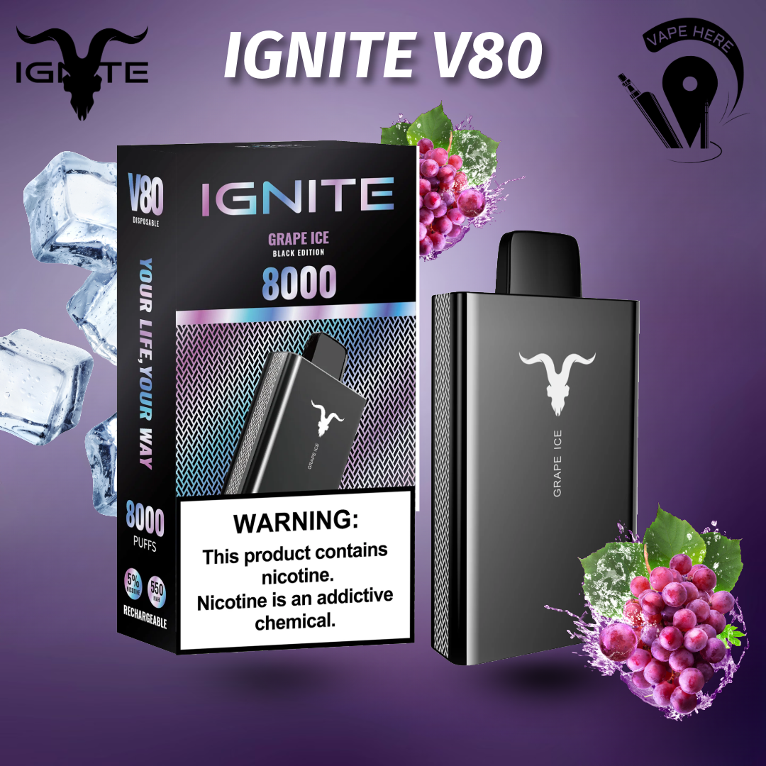 IGNITE V80 Disposable Vape 8000 PUFFS 50MG Grape Ice UAE Ras Al Khaimah