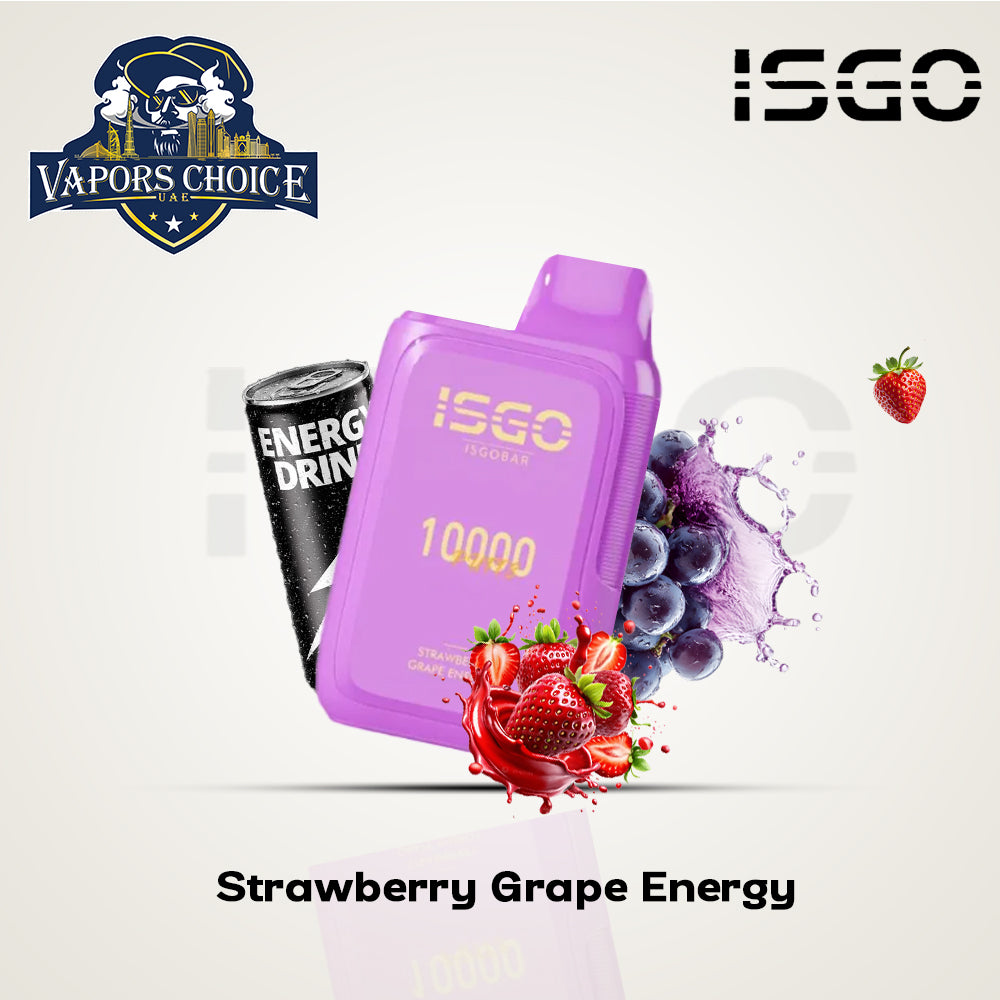 ISGO BAR 10,000 PUFFS (50mg) -ISGO DISPOSABLE VAPE Strawberry Grape Energy UAE Abu Dhabi