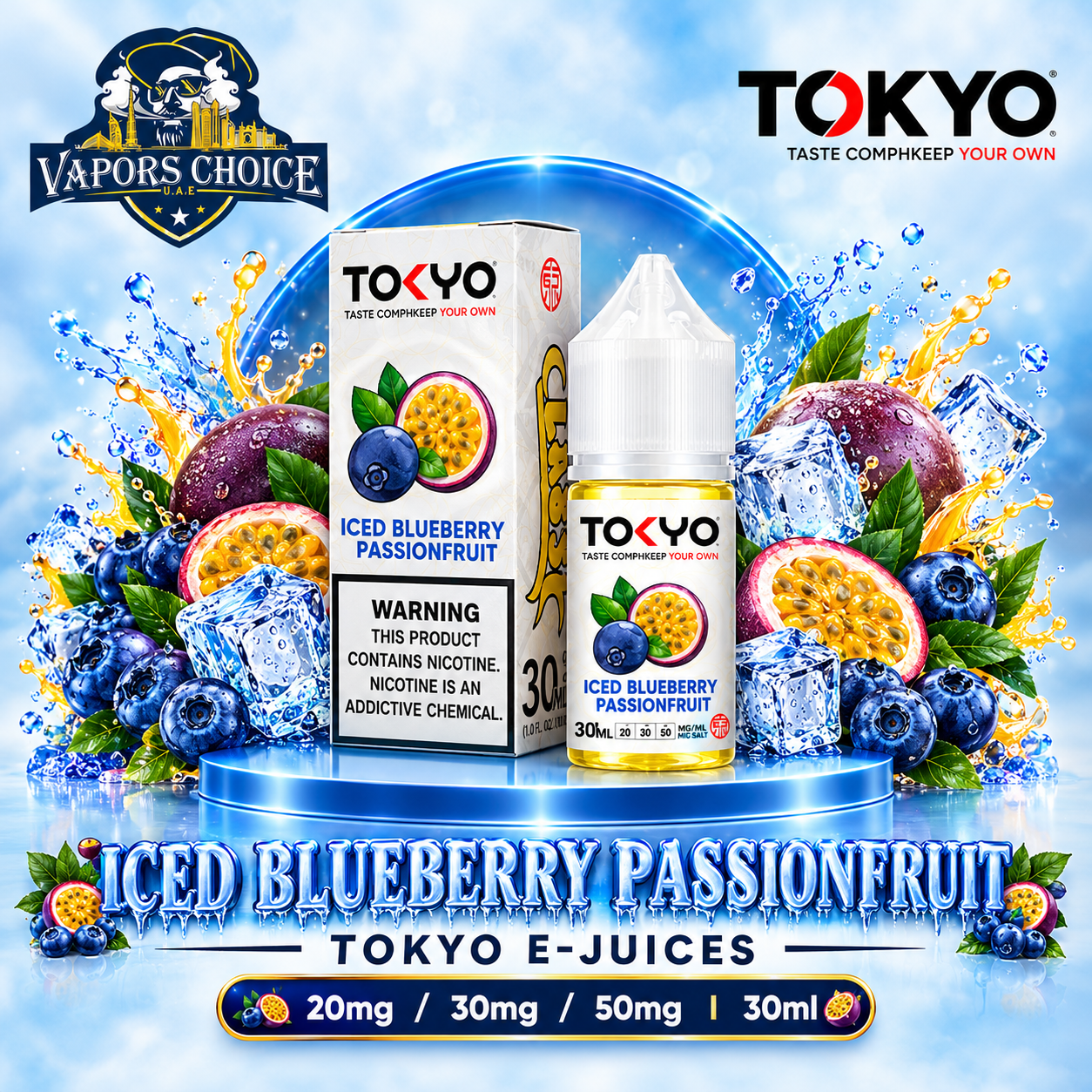 TOKYO E-JUICES SALTNIC 30ML – Classic Series & Iced Blueberry Passionfruit & UAE & Dubai