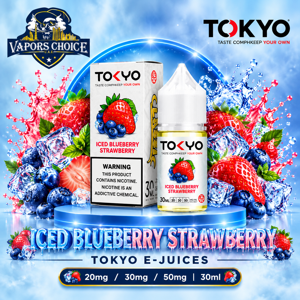 TOKYO E-JUICES SALTNIC 30ML – Classic Series & Iced Blueberry Strawberry & UAE & Umm Al Quwain