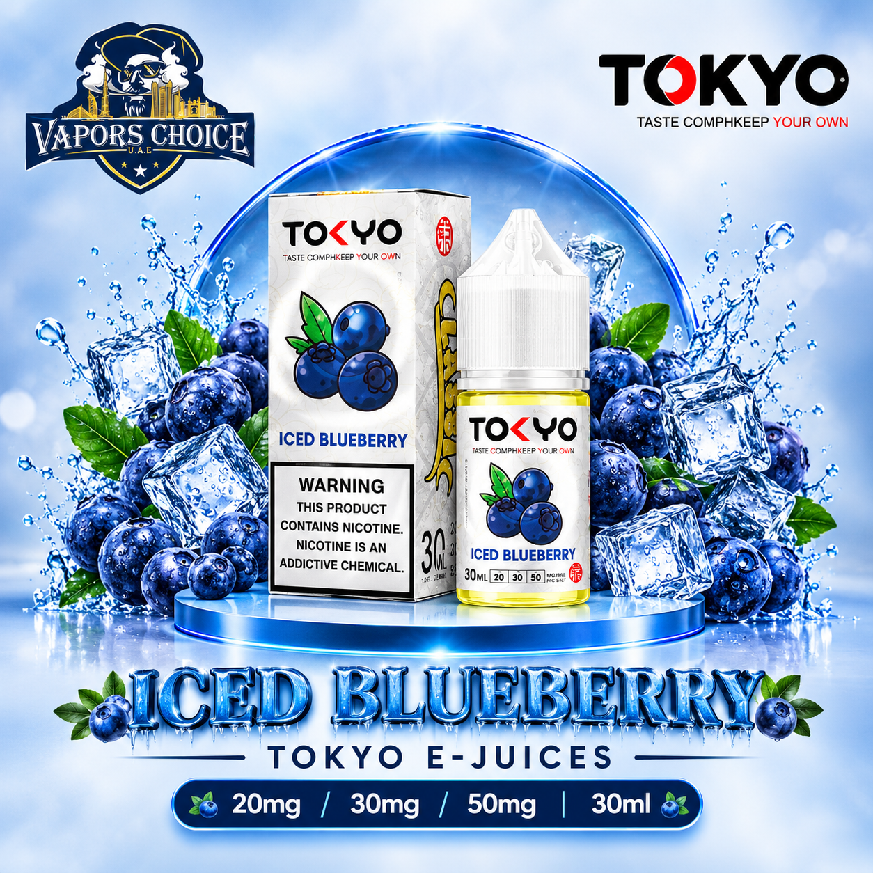 TOKYO E-JUICES SALTNIC 30ML – Classic Series & Iced Blueberry & UAE & Ras Al Khaimah