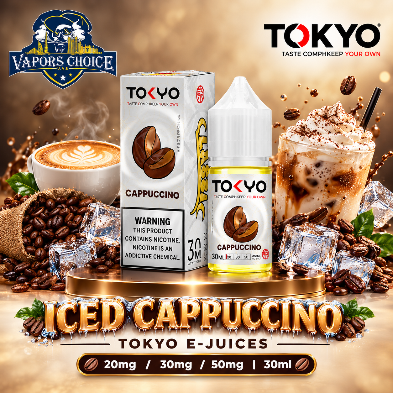  TOKYO E-JUICES SALTNIC 30ML – Classic Series & Iced_Cappuccino & UAE & Ajman