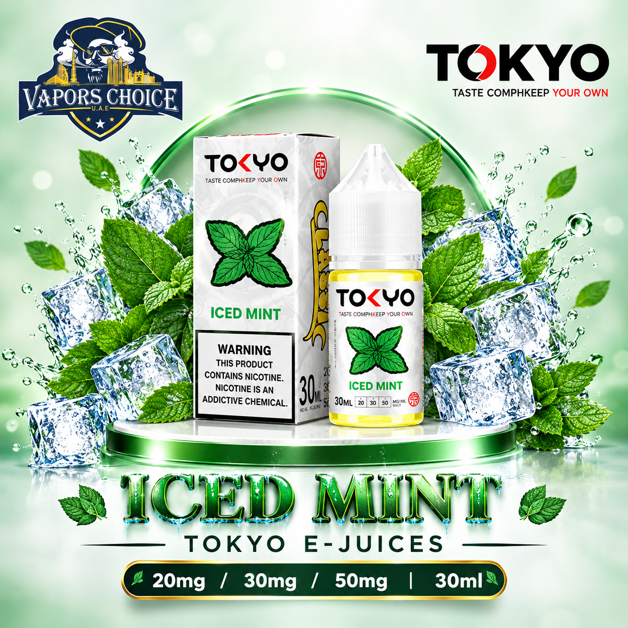 TOKYO E-JUICES SALTNIC 30ML – Classic Series & Iced Mint & UAE & Fujairah