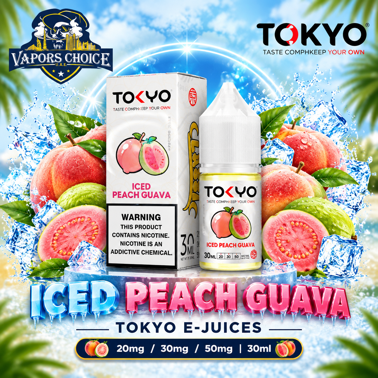 TOKYO E-JUICES SALTNIC 30ML – Classic Series & Iced Peach Guava & UAE & Ajman