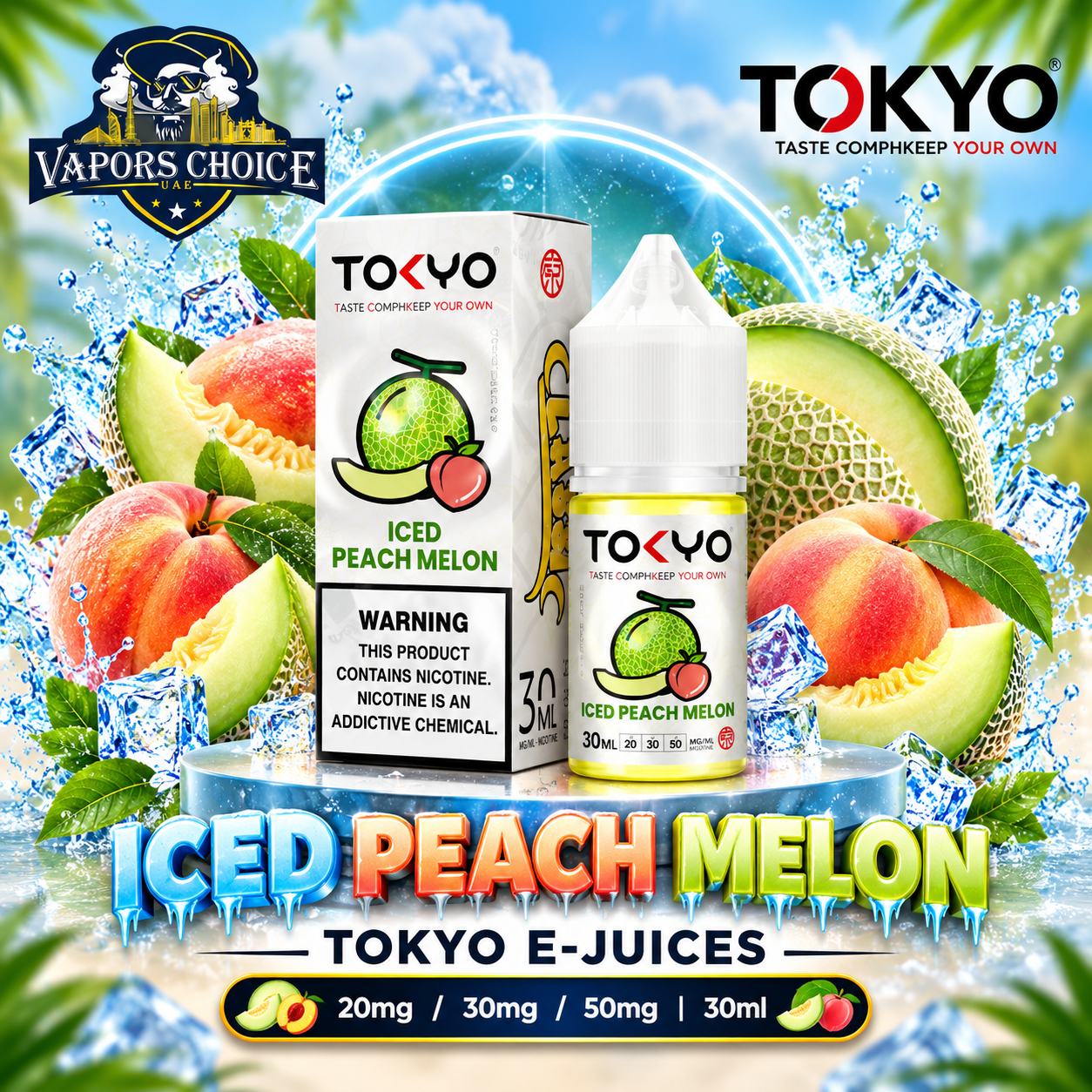 TOKYO E-JUICES SALTNIC 30ML – Classic Series & Iced Pach Melon & UAE & Umm Al Quwain