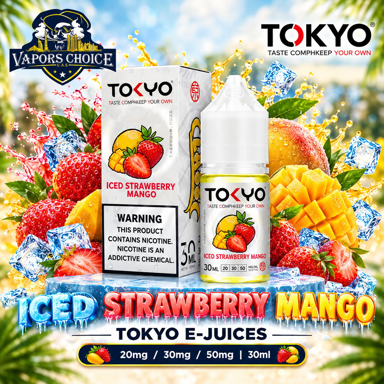 TOKYO E-JUICES SALTNIC 30ML – Classic Series & Iced Strawberry Mango & UAE & 