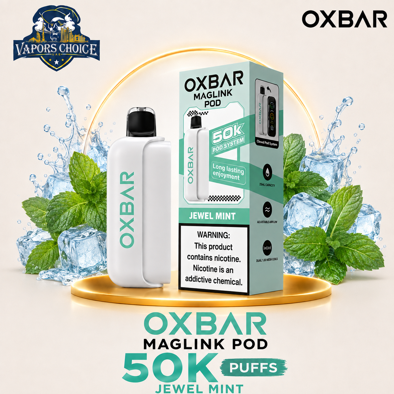 OXBAR Maglink 50000 Puffs Disposable Pod &amp; Battery  & Jewel Mint & Ajman 