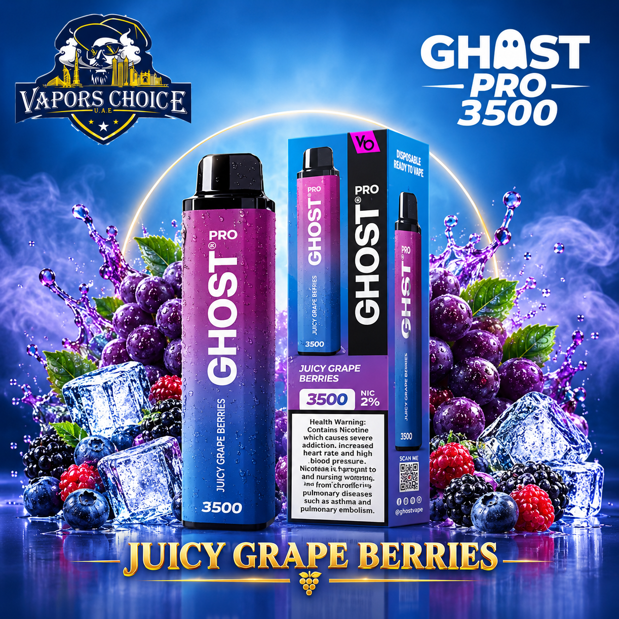GHOST PRO 3500 PUFFS - DISPOSABLE VAPE (20mg) & Juicy Grape Berries & UAE & Ajman