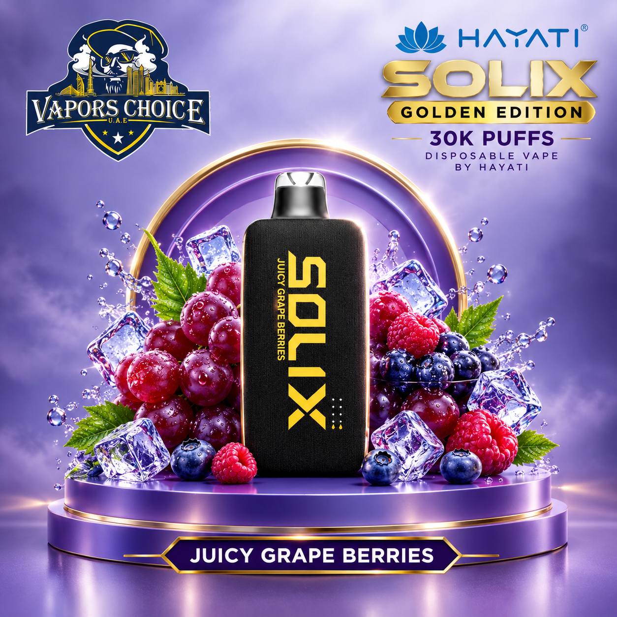 SOLIX Golden Edition 30K Puffs Disposable Vape By Hayati 20mg & Juicy Grape Berries & UAE &  Umm Al Quwain