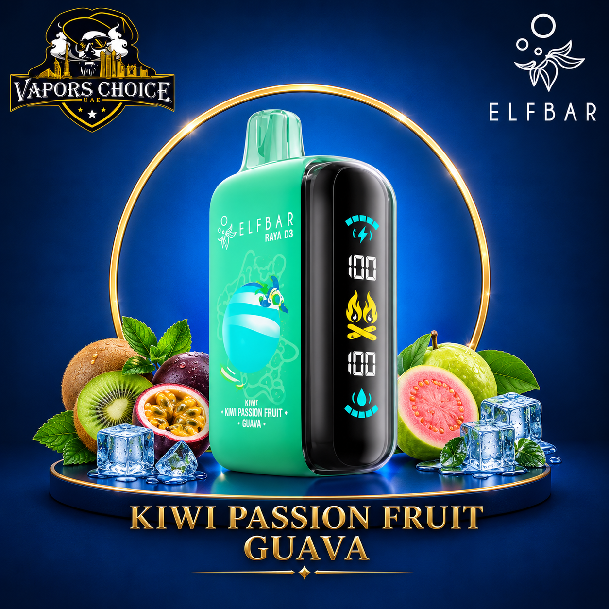 ELFBAR RAYA D3  25000 puffs -25K- Puffs 50mg Disposable Vape & Kiwi Passion Furit  Guava  & UAE & Ajman