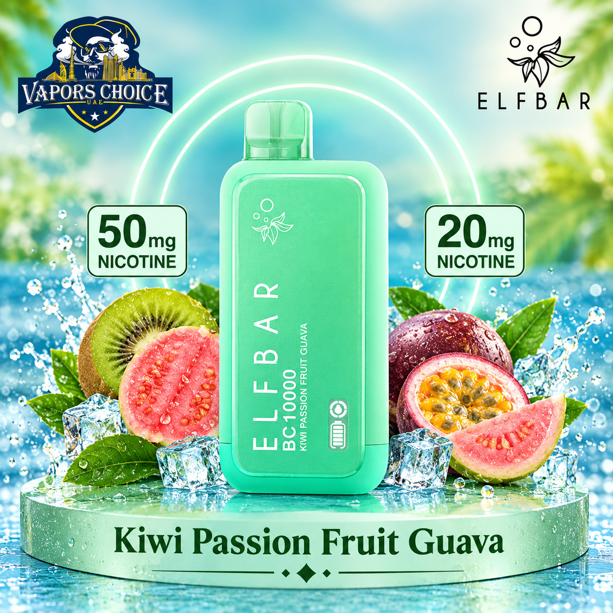 ELF BAR BC10000 Puffs Disposable Vape (20mg & 50mg) & Kiwi Passion Fruit Guava & UAE & 