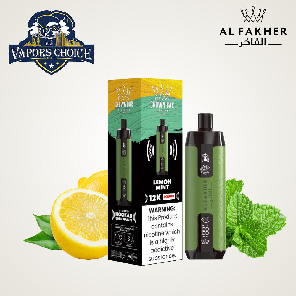 Al Fakher Crown Bar Sound (5mg) 12000 Puffs DLT Shisha Disposable Vape Lemon Mint UAE Abu Dhabi