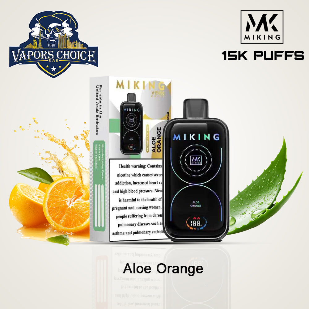 MIKING Disposable Vapes 15000 Puffs 2% Nicotine Aloe Orange UAE Abu Dhabi
