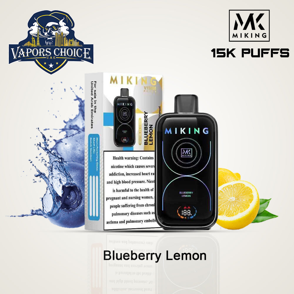 MIKING Disposable Vapes 15000 Puffs 2% Nicotine Blueberry Lemon UAE Abu Dhabi & Al Ain