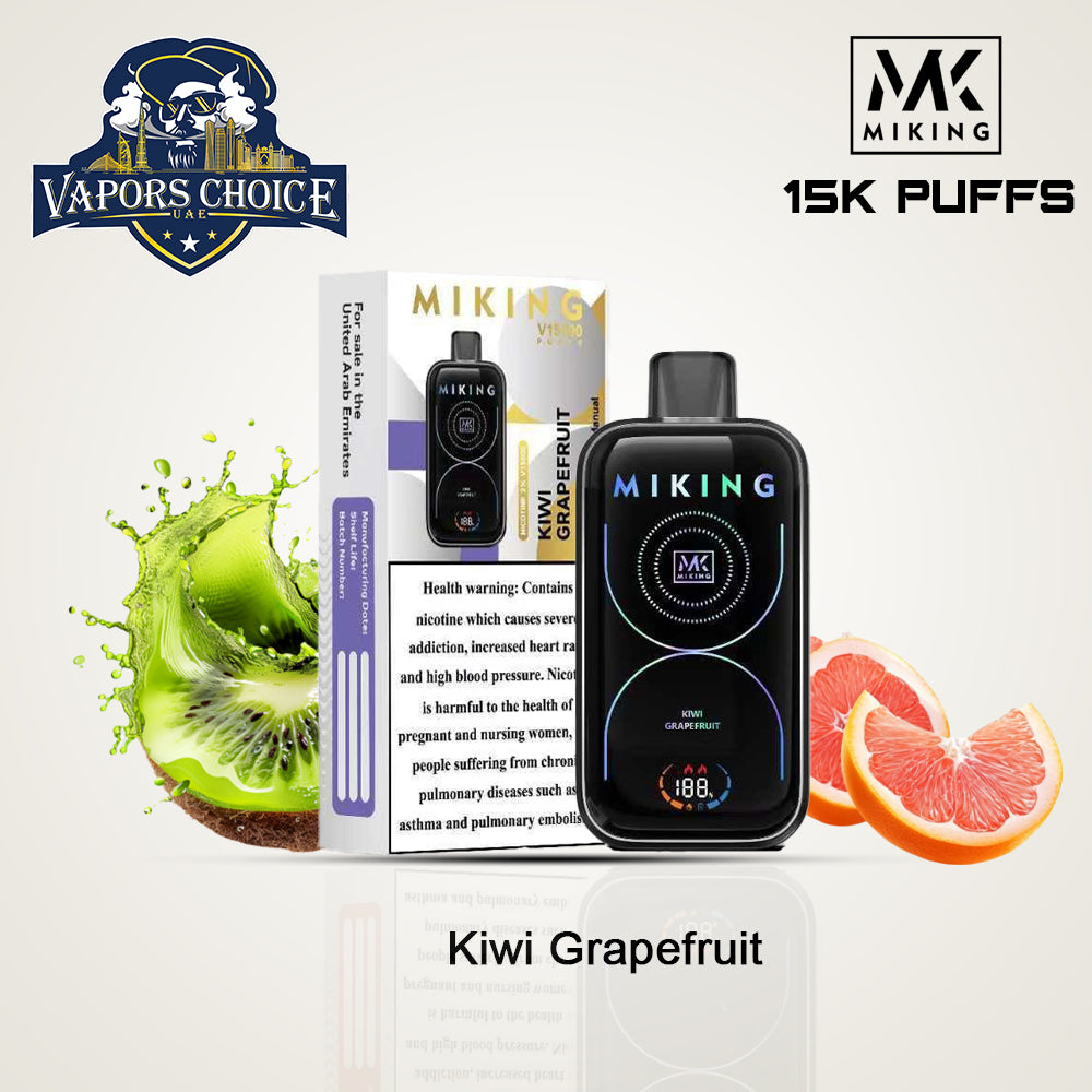 MIKING Disposable Vapes 15000 Puffs 2% Nicotine Kiwi Grapfruit UAE Abu Dhabi & Fujairah