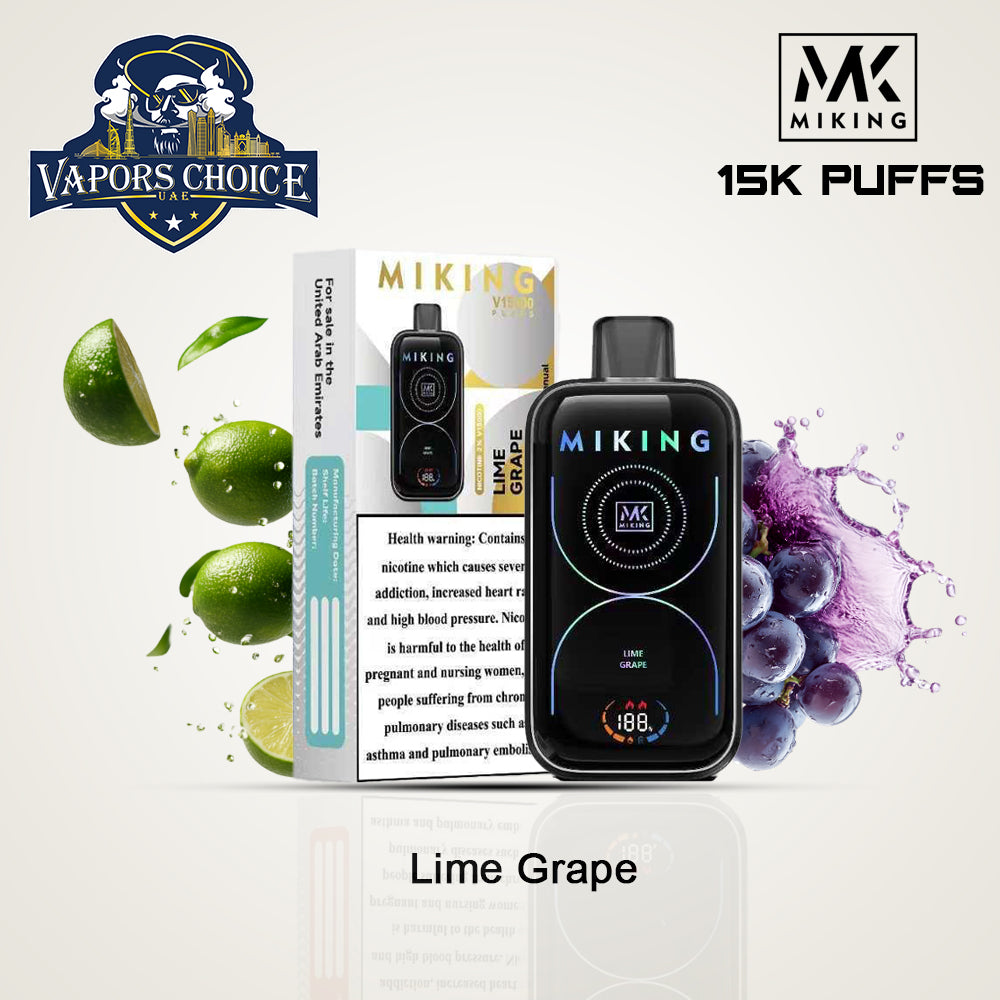 MIKING Disposable Vapes 15000 Puffs 2% Nicotine Lime Grape UAE Abu Dhabi & Ras Alkhimah