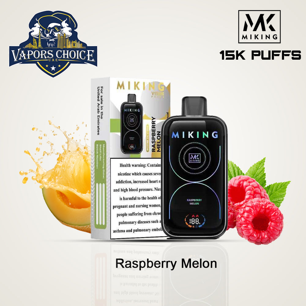 MIKING Disposable Vapes 15000 Puffs 2% Nicotine Raspberry Melon UAE Dubai & Ajman