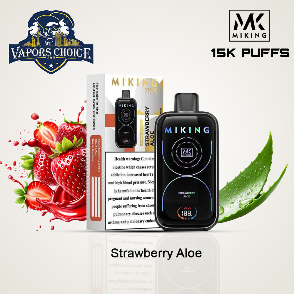 MIKING Disposable Vapes 15000 Puffs 2% Nicotine Strawberry Aloe UAE Dubai & Abu Dhabi