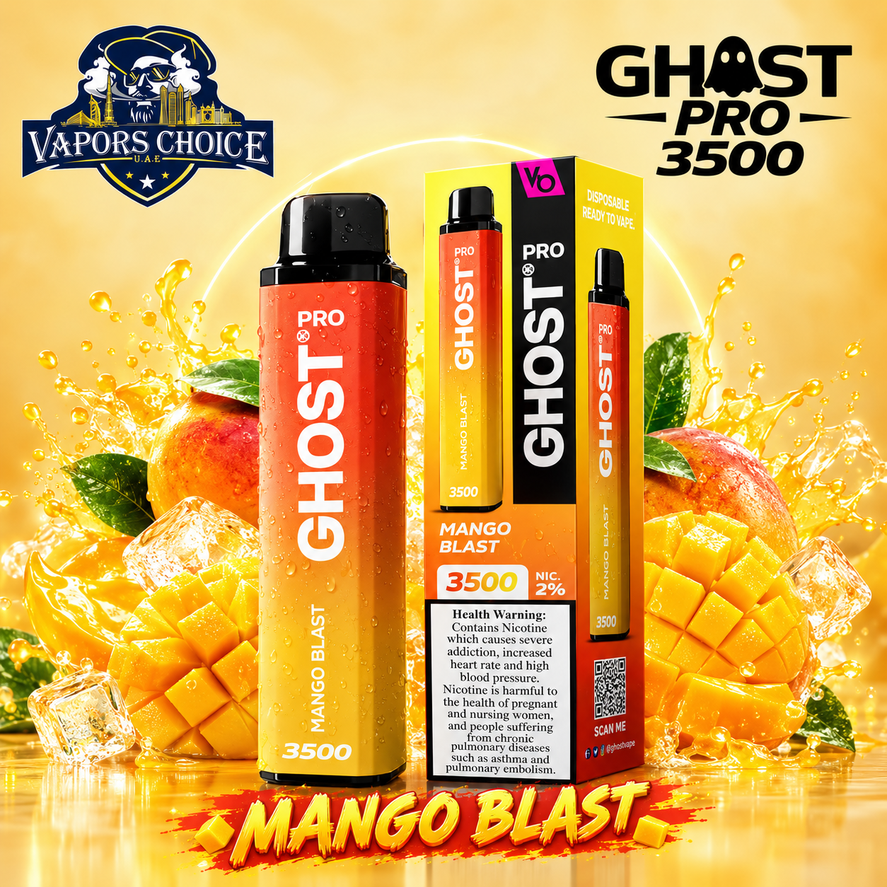 GHOST PRO 3500 PUFFS - DISPOSABLE VAPE (20mg) & Mago Blast & UAE & Umm Al Quwain
