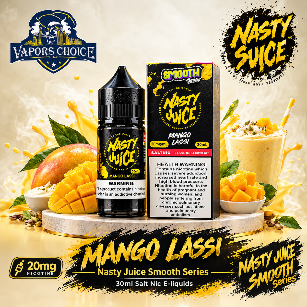 Nasty Juice Smooth Series  30ml Salt Nic E-liquids & Mango Lassi & UAE & Sharjah