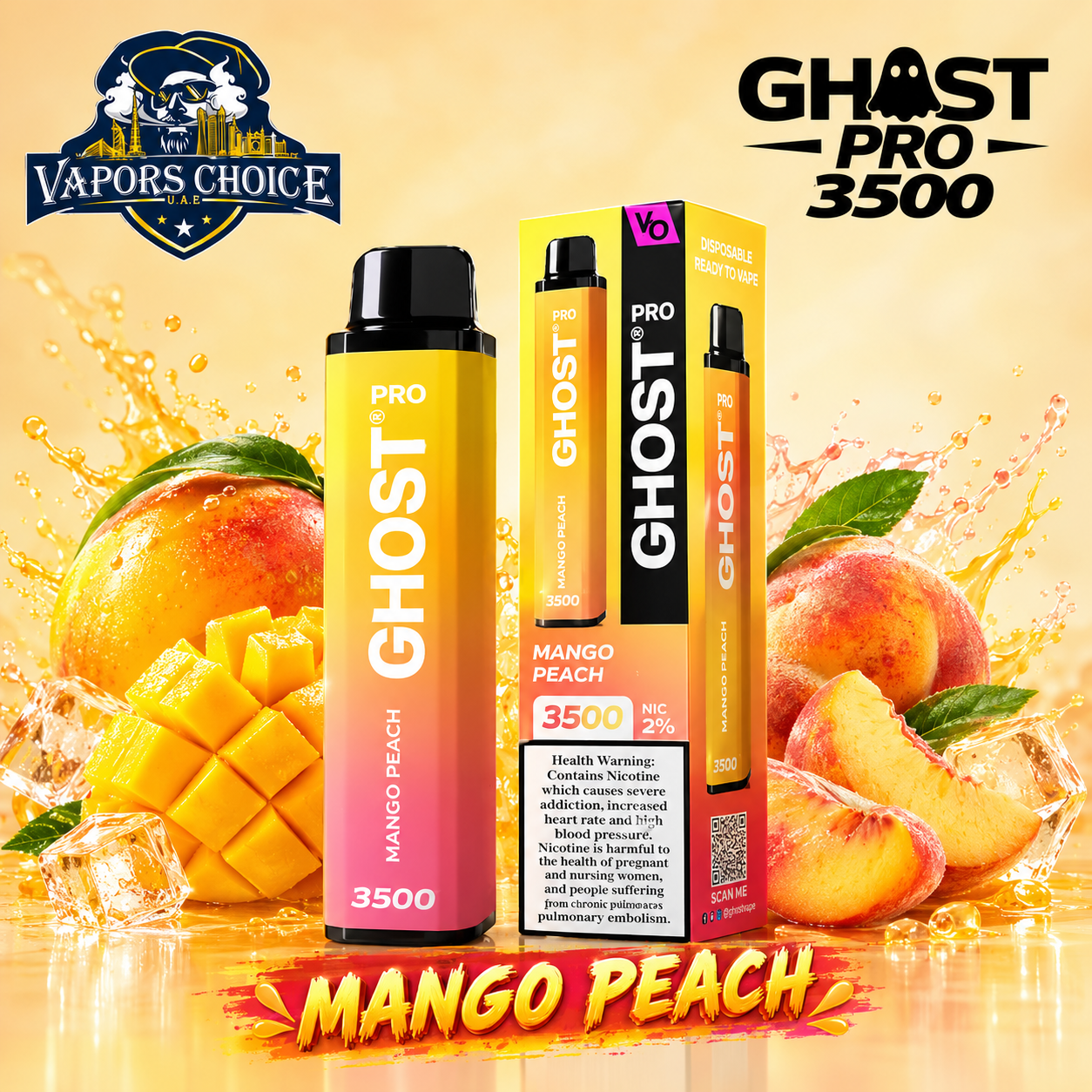 GHOST PRO 3500 PUFFS - DISPOSABLE VAPE (20mg) & Mango Peach & UAE & Ras Al Khaimah