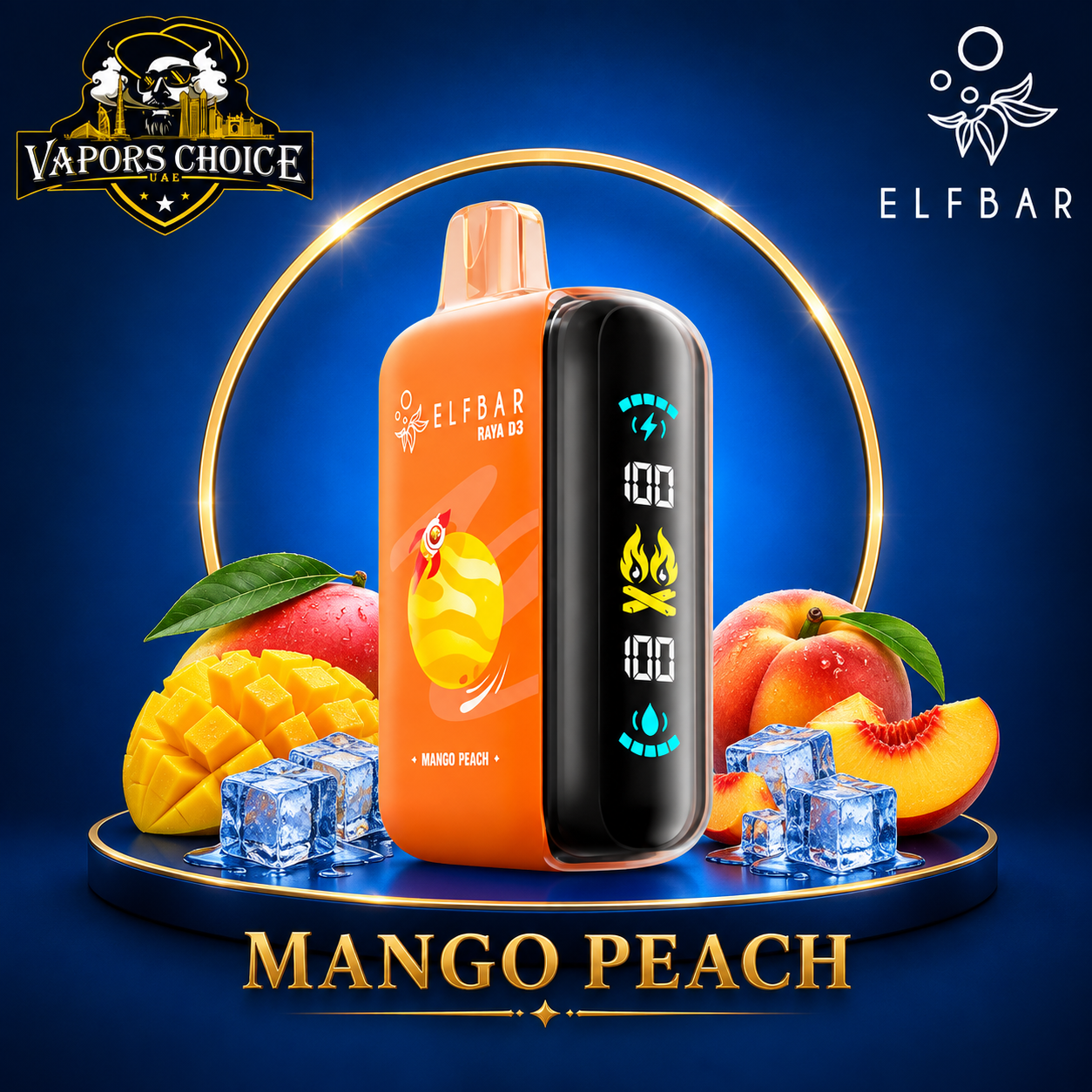 ELFBAR RAYA D3  25000 puffs -25K- Puffs 50mg Disposable Vape & Mango Peach & UAE & Umm Al Quwai
