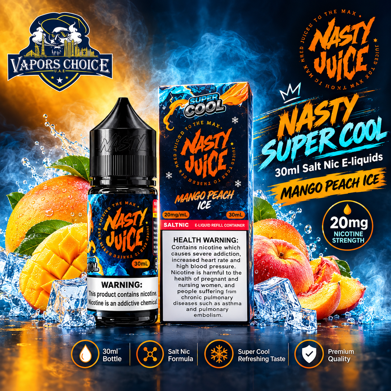 Nasty Juice  Super Cool 30ml Salt Nic E-liquids & Mango Peach Ice & UAE & Ajman
