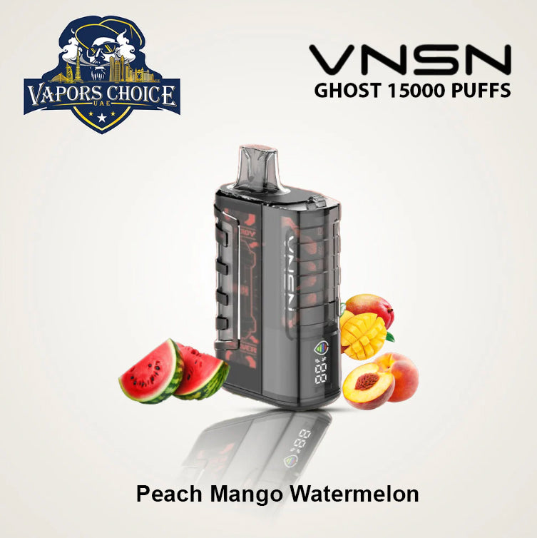 VNSN Ghost (50mg) 15000 PUFFS DISPOSABLE VAPE & Peach Mango Watermelon & Sharjah