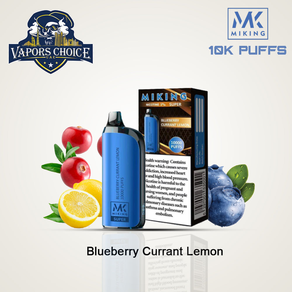 Miking Super 10000 Puffs Disposable Vape 20mg Nicotine Blueberry Currant Lemon UAE Abu Dhabi