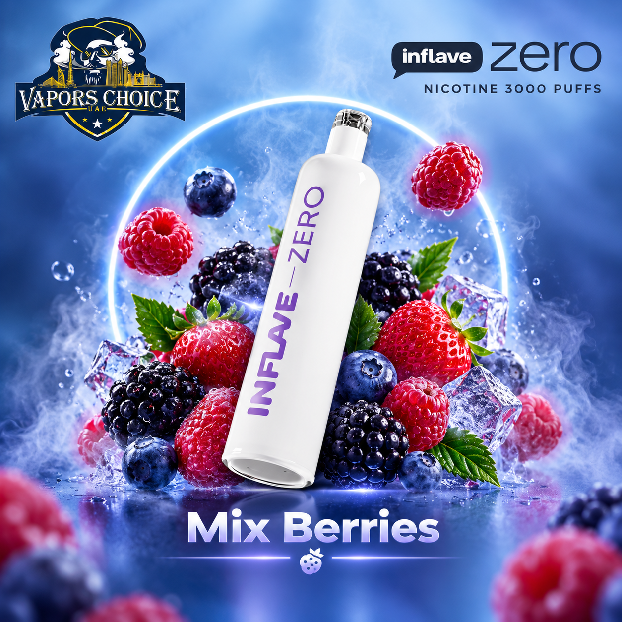 Inflave Zero Nicotine 3000 Puffs Disposable - Non-Rechargeable Battery & Mix Berries & UAE & Ajman