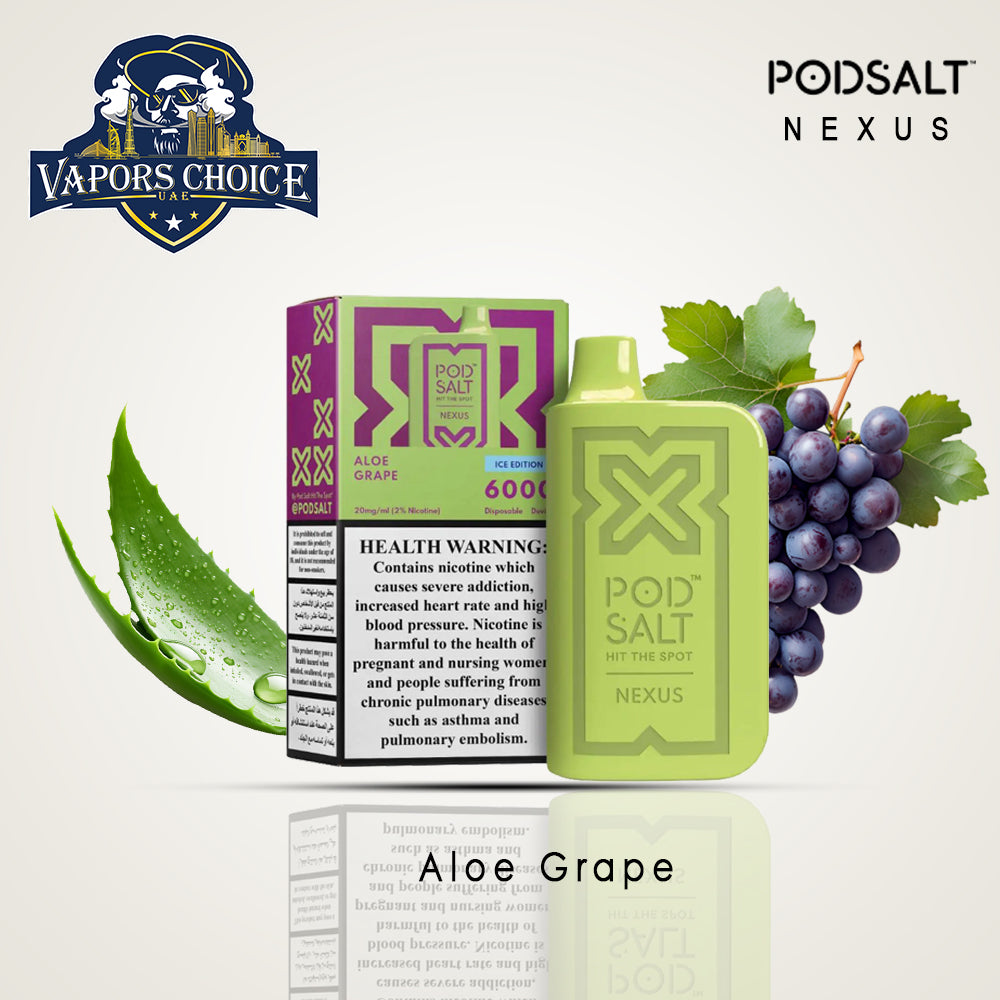 NEXUS (20mg) 6000 PUFFS - DISPOSABLE VAPE From Pod Salt Aloe Grape UAE Al Ain