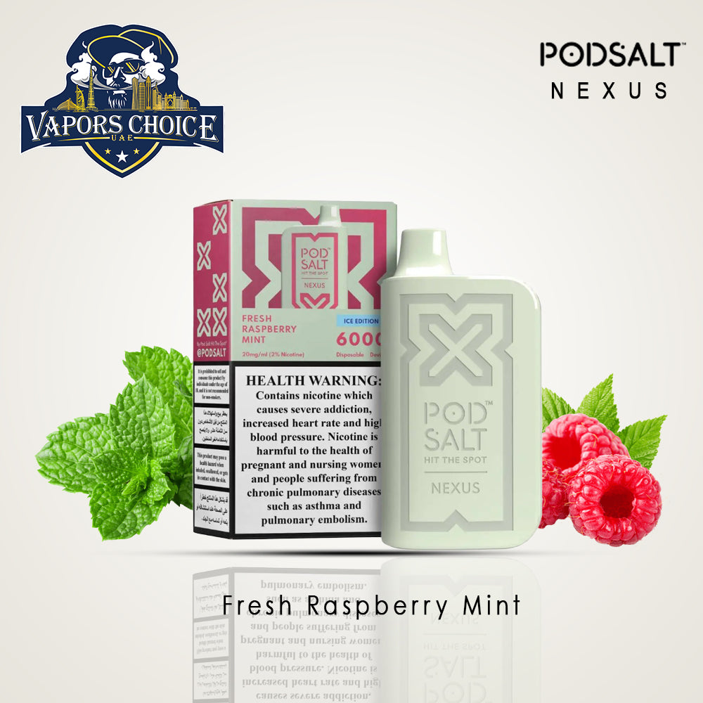 NEXUS (20mg) 6000 PUFFS - DISPOSABLE VAPE From Pod Salt Fres Raspberry Mint UAE Ras Al-Khaimah