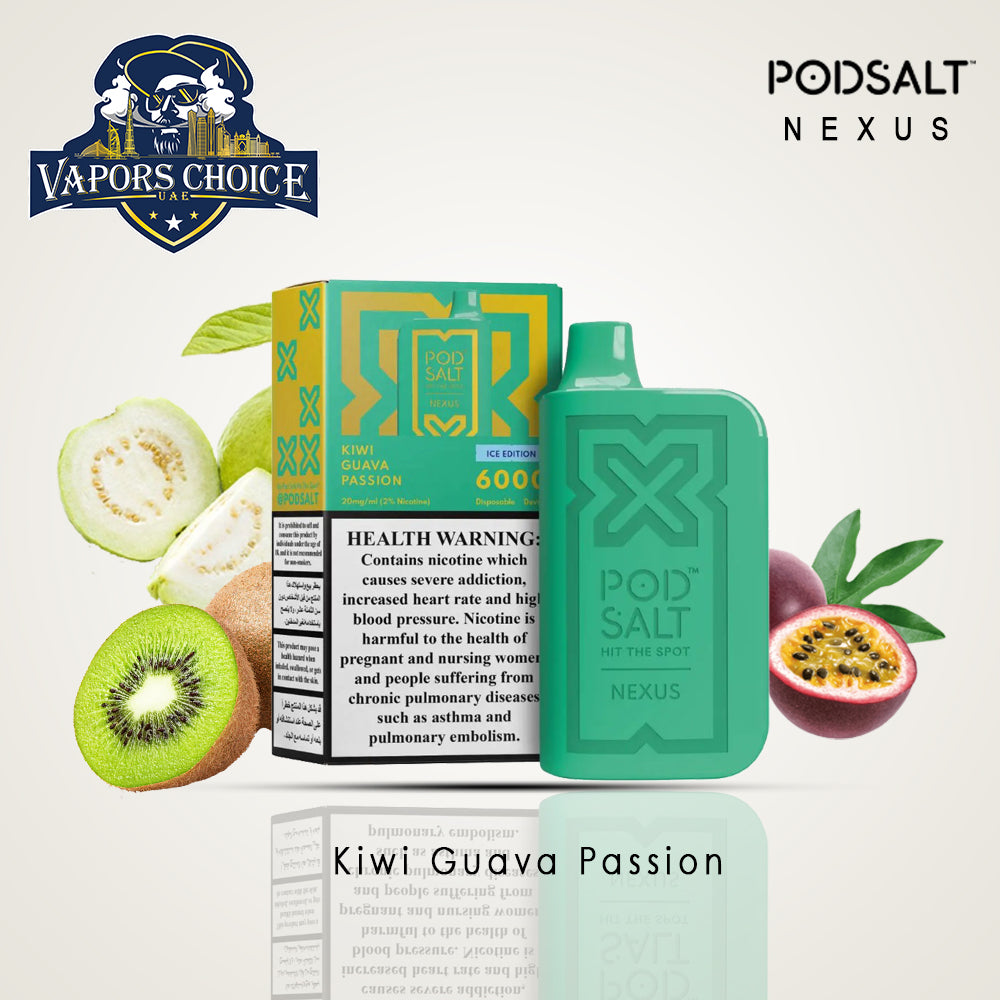NEXUS (20mg) 6000 PUFFS - DISPOSABLE VAPE From Pod Salt Kiwi Guava Passion UAE Al Ain & Al Sharjah