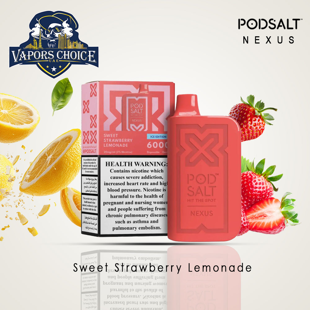 NEXUS (20mg) 6000 PUFFS - DISPOSABLE VAPE From Pod Salt Sweet Strawberry Lemonade UAE Abu Dhabi & Ras Al-Khaimah