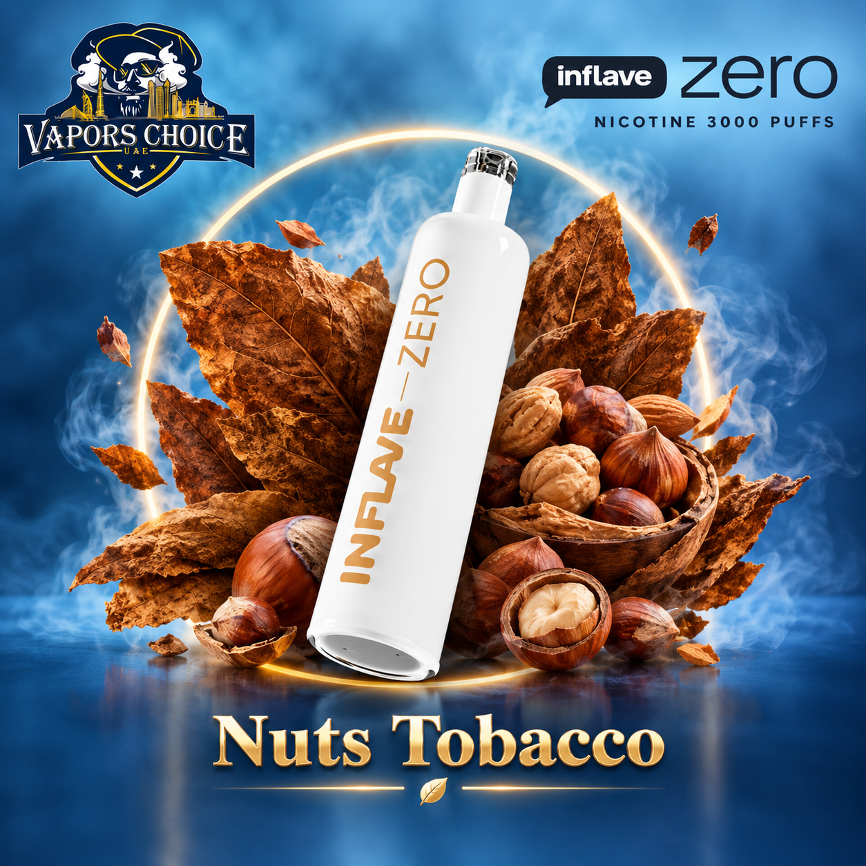 Inflave Zero Nicotine 3000 Puffs Disposable - Non-Rechargeable Battery & Nuts Tobacco & UAE & Umm Al Quwain