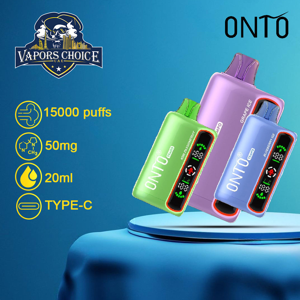 ONTO TEMPO (50mg) 15000 PUFFS - DISPOSABLE VAPE - Full LED Display 1st UAE Abu Dhabi