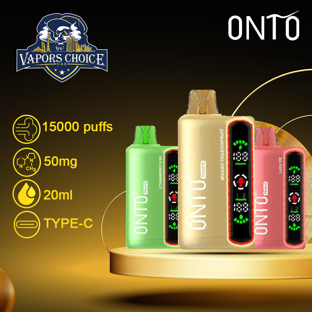 ONTO TEMPO (50mg) 15000 PUFFS - DISPOSABLE VAPE - Full LED Display 2st UAE Dubai